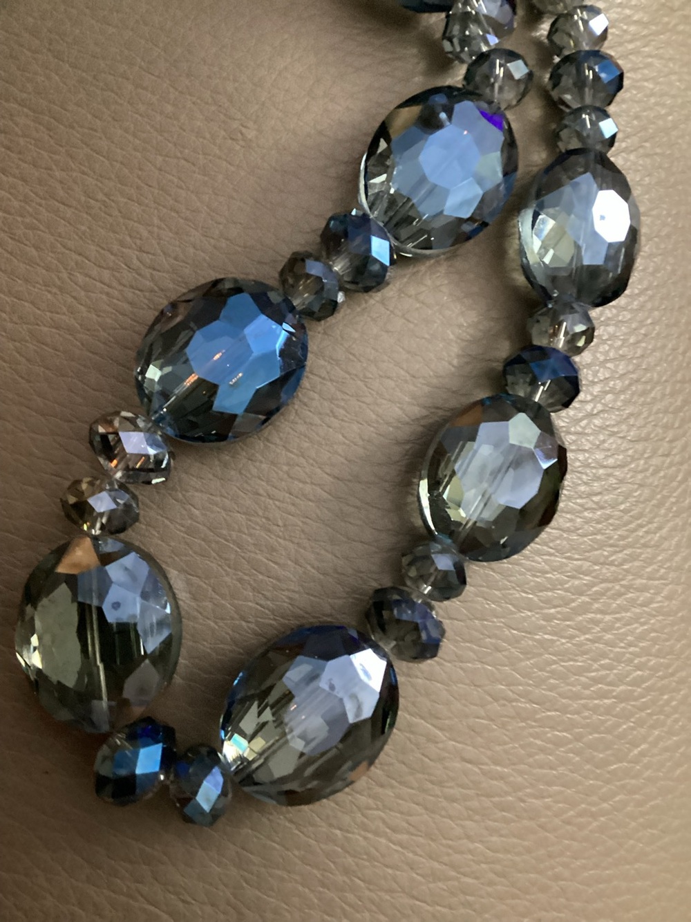 Faceted large Blue-Gray Swarovski Crystal Bead Necklace